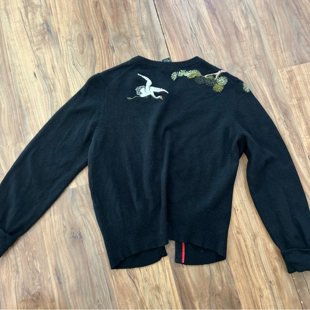 Lucky Brand Crane Embroidery Cottagecore Cardigan Lambswool Blend Soft Knit Sz S - Picture 9 of 12